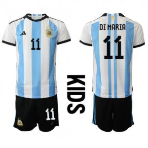 Kids Argentinië Angel Di Maria #11 Thuis tenue WK 2022 Korte Mouw (+ Korte broeken)