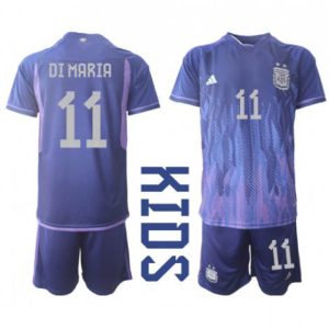 Kids Argentinië Angel Di Maria #11 Uit tenue WK 2022 Korte Mouw (+ Korte broeken)