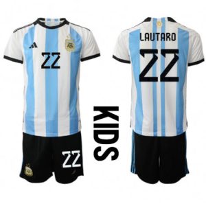 Kids Argentinië Lautaro Martinez #22 Thuis tenue WK 2022 Korte Mouw (+ Korte broeken)