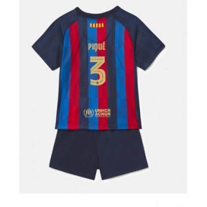Kids Barcelona Gerard Pique #3 Thuis tenue 2022-23 Korte Mouw (+ Korte broeken)