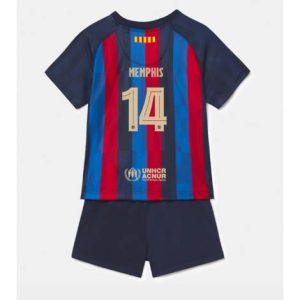Kids Barcelona Memphis Depay #14 Thuis tenue 2022-23 Korte Mouw (+ Korte broeken)