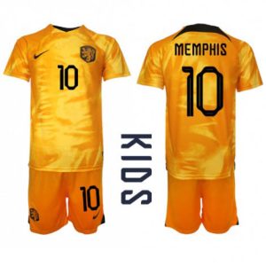 Kids Nederland Memphis Depay #10 Thuis tenue WK 2022 Korte Mouw (+ Korte broeken)