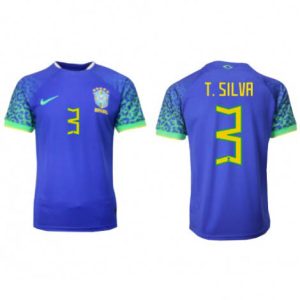 Brazilië Thiago Silva #3 Uit tenue Mensen WK 2022 Korte Mouw