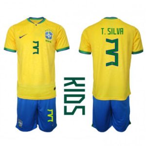 Kids Brazilië Thiago Silva #3 Thuis tenue WK 2022 Korte Mouw (+ Korte broeken)