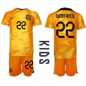 Kids Nederland Denzel Dumfries #22 Thuis tenue WK 2022 Korte Mouw (+ Korte broeken)