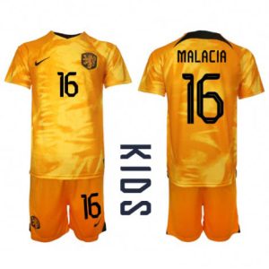 Kids Nederland Tyrell Malacia #16 Thuis tenue WK 2022 Korte Mouw (+ Korte broeken)