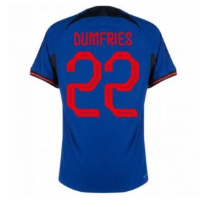 Nederland Denzel Dumfries #22 Uit tenue Mensen WK 2022 Korte Mouw