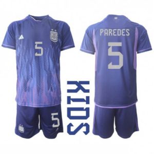 Kids Argentinië Leandro Paredes #5 Uit tenue WK 2022 Korte Mouw (+ Korte broeken)