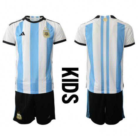 Kids Argentinië Thuis tenue WK 2022 Korte Mouw (+ Korte broeken)