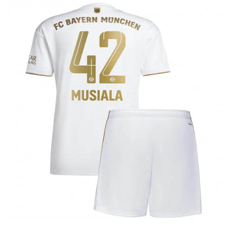 Kids Bayern Munich Jamal Musiala #42 Uit tenue 2022-23 Korte Mouw (+ Korte broeken)