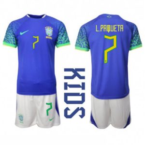 Kids Brazilië Lucas Paqueta #7 Uit tenue WK 2022 Korte Mouw (+ Korte broeken)