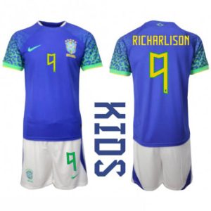 Kids Brazilië Richarlison #9 Uit tenue WK 2022 Korte Mouw (+ Korte broeken)