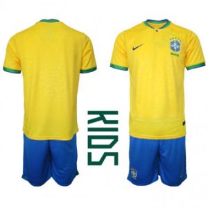 Kids Brazilië Thuis tenue WK 2022 Korte Mouw (+ Korte broeken)