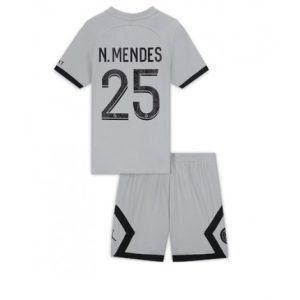 Kids Paris Saint-Germain Nuno Mendes #25 Uit tenue 2022-23 Korte Mouw (+ Korte broeken)