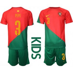 Kids Portugal Pepe #3 Thuis tenue WK 2022 Korte Mouw (+ Korte broeken)