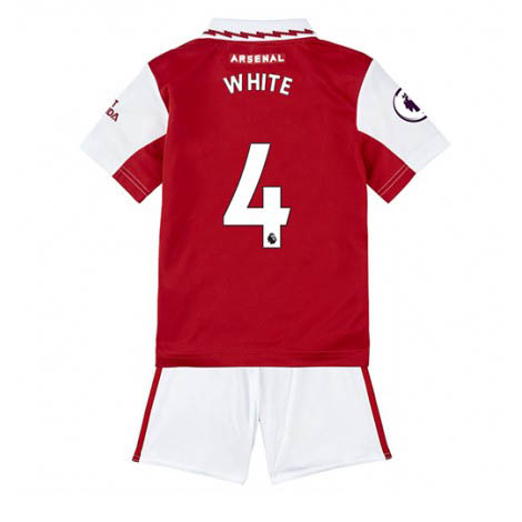 Kids Arsenal Benjamin White #4 Thuis tenue 2022-23 Korte Mouw (+ Korte broeken)
