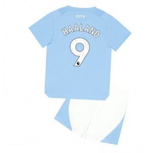 Kids Manchester City Erling Haaland #9 Thuis tenue 2023-24 Korte Mouw (+ Korte broeken)