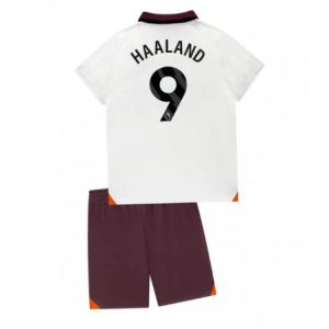 Kids Manchester City Erling Haaland #9 Uit tenue 2023-24 Korte Mouw (+ Korte broeken)