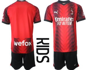 AC Milan Voetbalshirts Thuis tenue 2023-24 Kids Korte Mouw (+ Korte broeken)