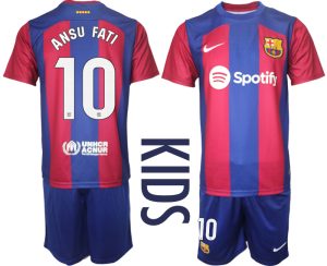 Ansu Fati #10 Barcelona Voetbalshirts Thuis tenue 2023-24 Kids Korte Mouw (+ Korte broeken)
