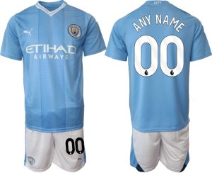 Any Name Manchester City Voetbalshirts Thuis tenue 2023-24 Korte Mouw (+ Korte broeken)