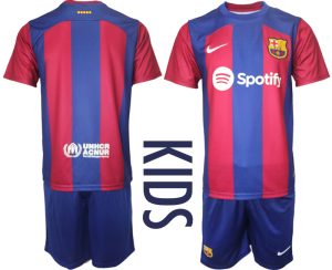 Barcelona Voetbalshirts Thuis tenue 2023-24 Kids Korte Mouw (+ Korte broeken)