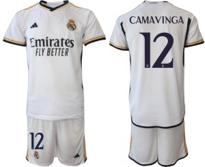 Eduardo Camavinga #12 Real Madrid Thuis tenue 2023-24 Korte Mouw (+ Korte broeken)