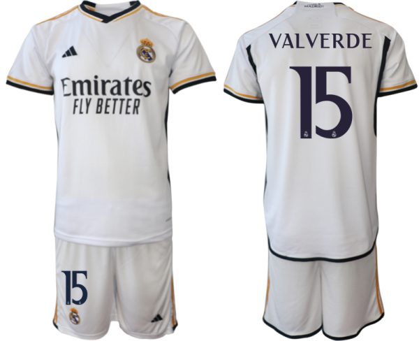 Federico Valverde #15 Real Madrid Thuis tenue 2023-24 Korte Mouw (+ Korte broeken)