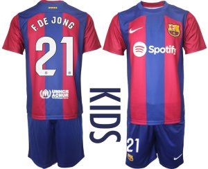 Frenkie de Jong #21 Barcelona Voetbalshirts Thuis tenue 2023-24 Kids Korte Mouw (+ Korte broeken)