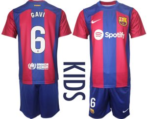 Gavi #6 Barcelona Voetbalshirts Thuis tenue 2023-24 Kids Korte Mouw (+ Korte broeken)