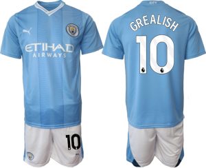 Jack Grealish #10 Manchester City Voetbalshirts Thuis tenue 2023-24 Korte Mouw (+ Korte broeken)