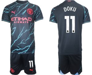 Jeremy Doku #11 Manchester City Voetbalshirts Derde tenue 2023-24 Korte Mouw (+ Korte broeken)