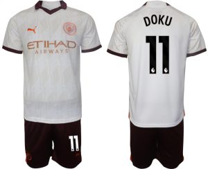 Jeremy Doku #11 Manchester City Voetbalshirts Uit tenue 2023-24 Korte Mouw (+ Korte broeken)