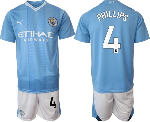 Kalvin Phillips #4 Manchester City Voetbalshirts Thuis tenue 2023-24 Korte Mouw (+ Korte broeken)