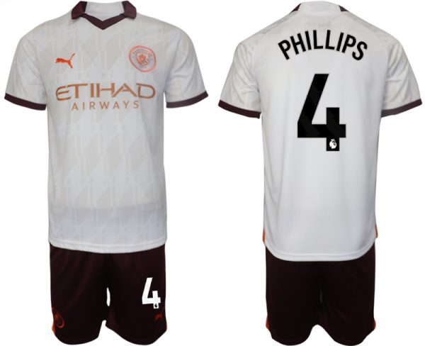 Kalvin Phillips #4 Manchester City Voetbalshirts Uit tenue 2023-24 Korte Mouw (+ Korte broeken)