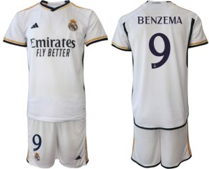 Karim Benzema #9 Real Madrid Thuis tenue 2023-24 Korte Mouw (+ Korte broeken)