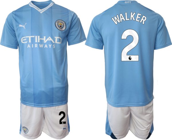 Kyle Walker #2 Manchester City Voetbalshirts Thuis tenue 2023-24 Korte Mouw (+ Korte broeken)
