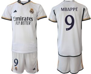 Kylian Mbappe #9 Real Madrid Thuis tenue 2023-24 Korte Mouw (+ Korte broeken)