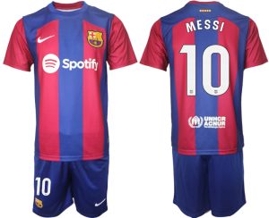 Lionel Messi #10 Barcelona Voetbalshirts Thuis tenue 2023-24 Korte Mouw (+ Korte broeken)