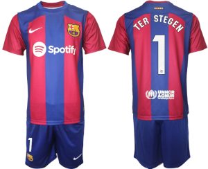 Marc-Andre ter Stegen #1 Barcelona Voetbalshirts Thuis tenue 2023-24 Korte Mouw (+ Korte broeken)