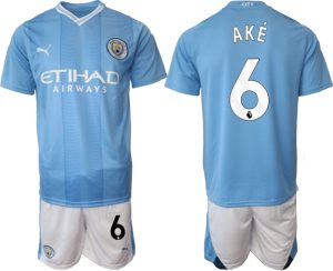 Nathan Ake #6 Manchester City Voetbalshirts Thuis tenue 2023-24 Korte Mouw (+ Korte broeken)