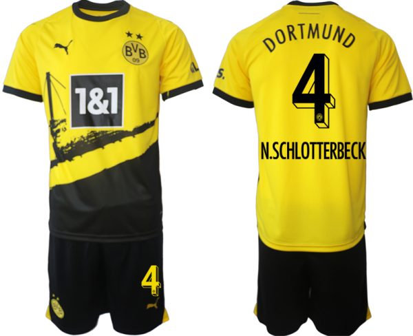 Nico Schlotterbeck #4 Borussia Dortmund Voetbalshirts Thuis tenue 2023-24 Korte Mouw (+ Korte broeken)