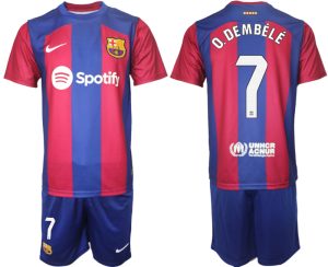 Ousmane Dembele #7 Barcelona Voetbalshirts Thuis tenue 2023-24 Korte Mouw (+ Korte broeken)