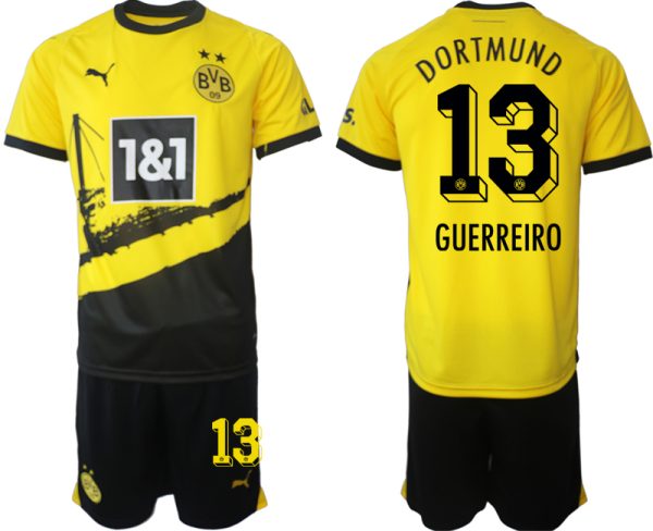 Raphael Guerreiro #13 Borussia Dortmund Voetbalshirts Thuis tenue 2023-24 Korte Mouw (+ Korte broeken)