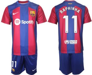 Raphinha #11 Barcelona Voetbalshirts Thuis tenue 2023-24 Korte Mouw (+ Korte broeken)