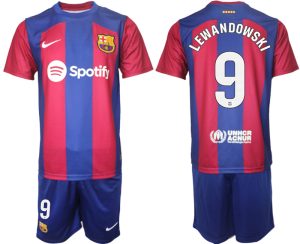 Robert Lewandowski #9 Barcelona Voetbalshirts Thuis tenue 2023-24 Korte Mouw (+ Korte broeken)
