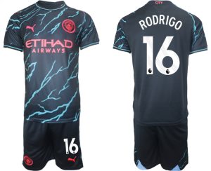 Rodrigo #16 Manchester City Voetbalshirts Derde tenue 2023-24 Korte Mouw (+ Korte broeken)