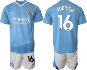 Rodrigo #16 Manchester City Voetbalshirts Thuis tenue 2023-24 Korte Mouw (+ Korte broeken)