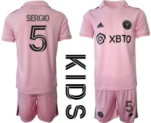 Sergio Busquets #5 Inter Miami Thuis tenue 2023-24 Kids Korte Mouw (+ Korte broeken)