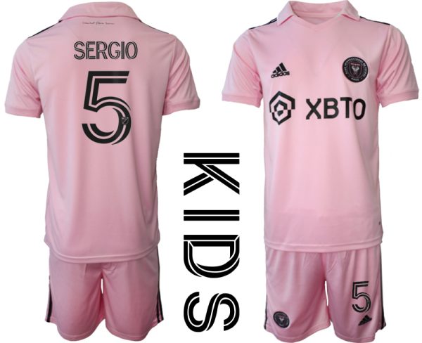 Sergio Busquets #5 Inter Miami Thuis tenue 2023-24 Kids Korte Mouw (+ Korte broeken)